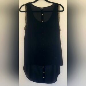 Guess Hi-Low Sheer Back Button Sleveless Blouse